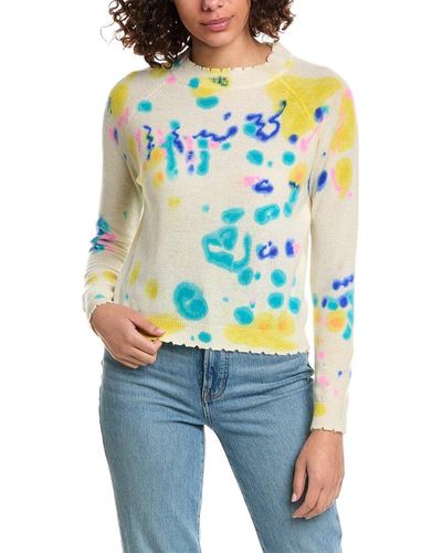 Minnie Rose Frayed Printed Tie-dye Cashmere Sweater - Blue