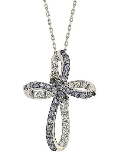 Suzy Levian 18k & Silver 0.92 Ct. Tw. Sapphire Cross Necklace - White