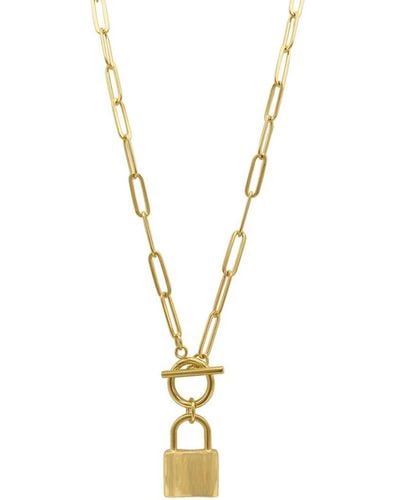 Adornia 14k Plated Lock Paperclip Chain Necklace - Metallic
