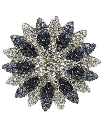 Suzy Levian Silver 0.02 Ct. Tw. Diamond & Sapphire Brooch - Multicolor