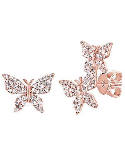 Sabrina Designs 14k Rose Gold 0.35 Ct. Tw. Diamond Butterfly Mismatched Studs - Pink