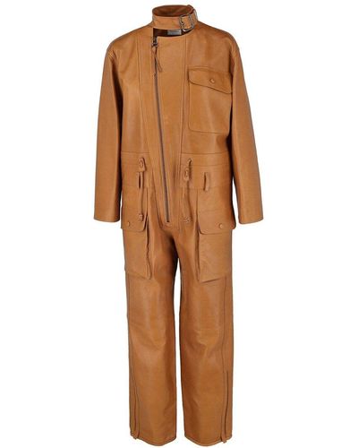 Ferragamo Leather Jumpsuit - Brown