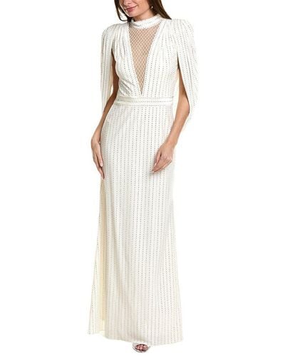 Tadashi Shoji Velvet Rhinestone Gown - White
