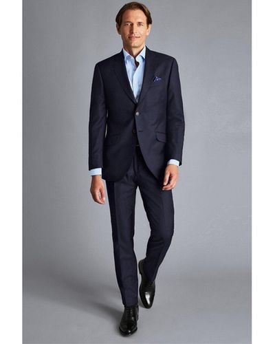 Charles Tyrwhitt Slim Fit Italian Luxury Wool Plain Suit Jacket - Blue