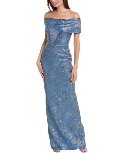 Teri Jon Metallic Jacquard Gown - Blue