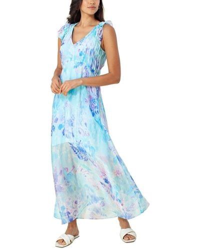 Hale Bob Shirred Silk-blend Maxi Dress - Blue