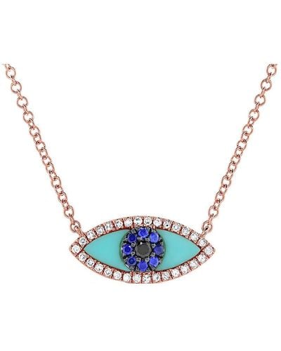 Sabrina Designs 14k Rose Gold 0.23 Ct. Tw. Diamond & Gemstone Evil Eye Necklace - Blue