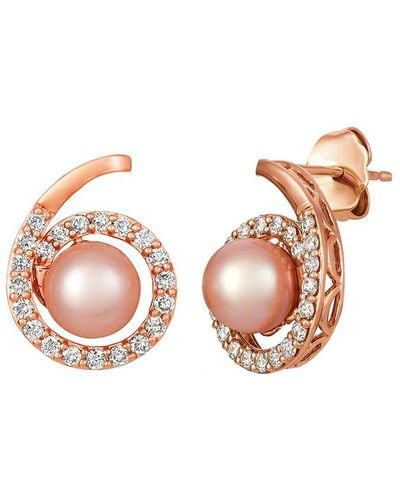 Le Vian Le Vian 14k Strawberry Gold 0.42 Ct. Tw. Diamond 6-7mm Pearl Earrings - Pink