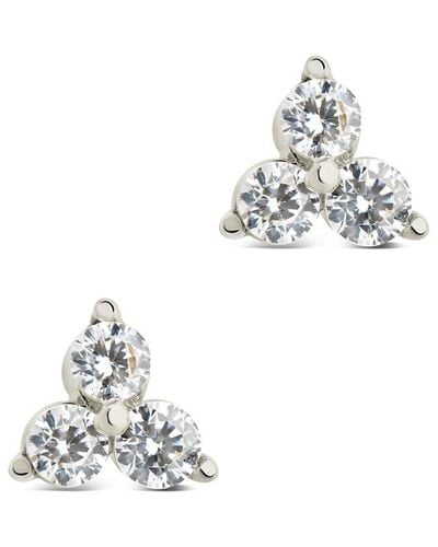 Sterling Forever Silver Cz Pyramid Studs - White