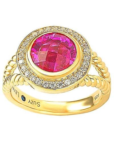 Suzy Levian Gold Over Silver Cz Ring - Pink