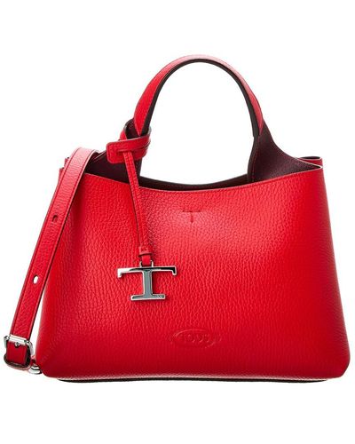 Tod's T Logo Charm Leather Tote - Red
