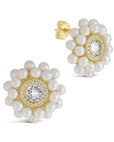 Sterling Forever 14k Plated 3mm Pearl Cz Betty Studs - White