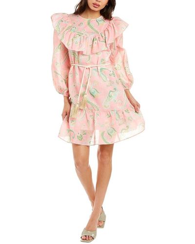 Beulah London Belted Mini Dress - Pink