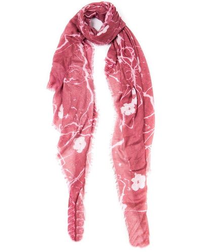 Blue Pacific Floral Fade Cashmere-blend Scarf - Red