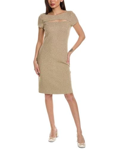 St. John Tinsel Tweed Sheath Dress - Natural