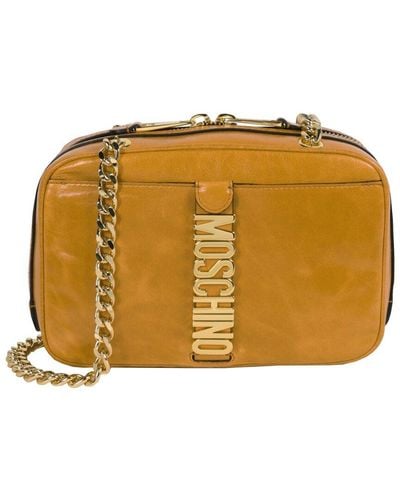 Moschino Logo Leather Shoulder Bag - Orange