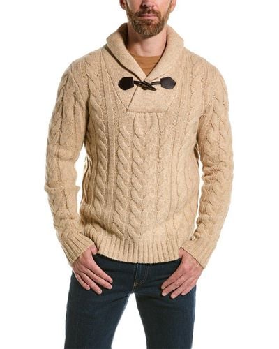 Loft 604 Cable Wool Shawl Collar Sweater - Natural
