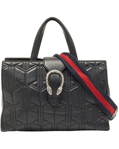 Gucci Leather Quilted Dionysus Flap Tote (Authentic Pre-Owned) - Black