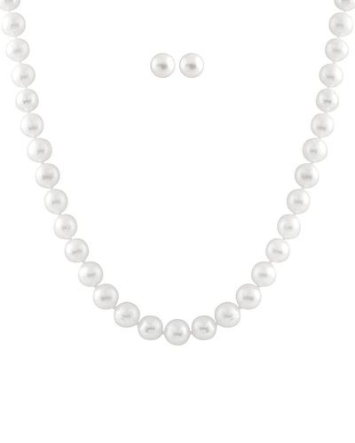 Splendid 14k 7-7.5mm Pearl Earrings & Necklace Set - White