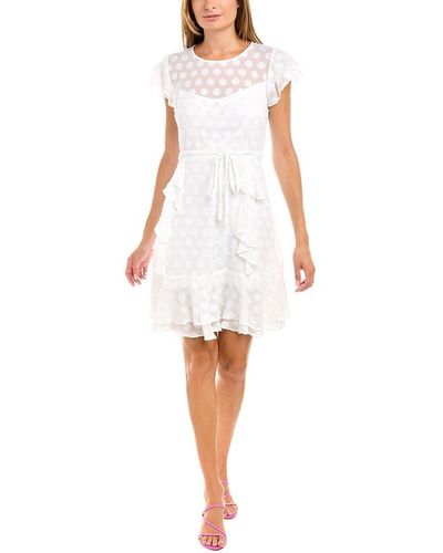 Karl Lagerfeld Clip Dot Tiered Ruffle Mini Dress - White