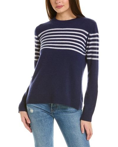 Hannah Rose Phoebe Stripe Cashmere Sweater - Blue
