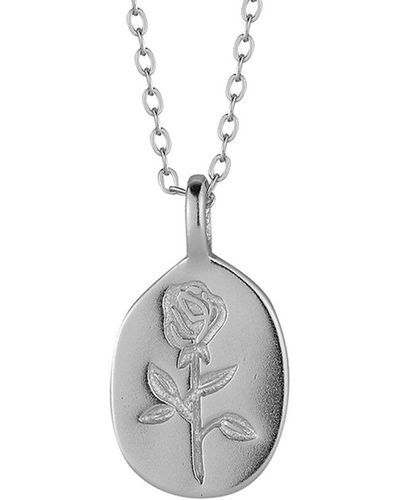Glaze Jewelry Rhodium Plated Engraved Flower Pendant Necklace - Metallic