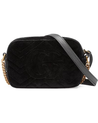 Gucci GG Marmont Crystal Embellished Velvet Crossbody Bag - Black