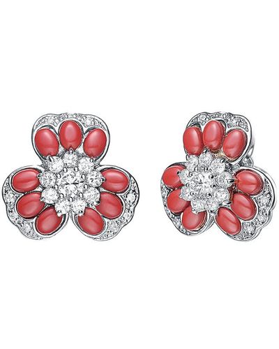 Genevive Jewelry Silver Cz Earrings - Red