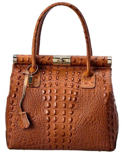 Persaman New York Anais Top Handle Embossed Leather Tote - Brown