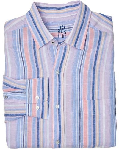 J.McLaughlin Multi Stripe Gramercy Linen Shirt - Blue