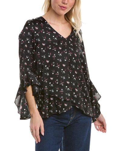 Two By Vince Camuto Women's V-Neck Top (Navy Floral, X-Small) 