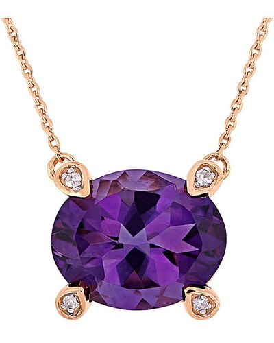 Rina Limor 10k Rose Gold 2.42 Ct. Tw. Diamond & African Amethyst Station Necklace - Purple
