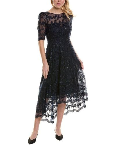 Teri Jon Embroidered Lace Midi Dress - Black