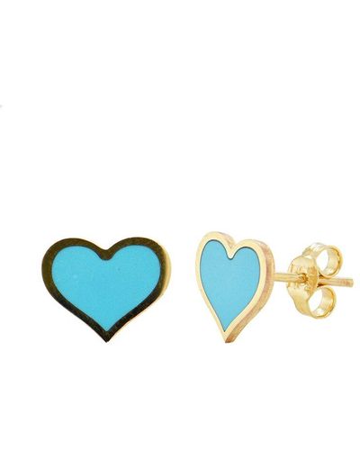 Sabrina Designs 14k Turquoise Enamel Heart Studs - Blue
