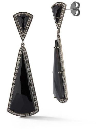 Banji Jewelry Silver 2.00 Ct. Tw. Diamond & Black Onyx Drop Earrings - White