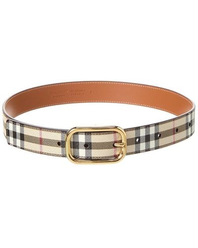 Burberry Tb Check E-canvas & Leather Belt - Brown