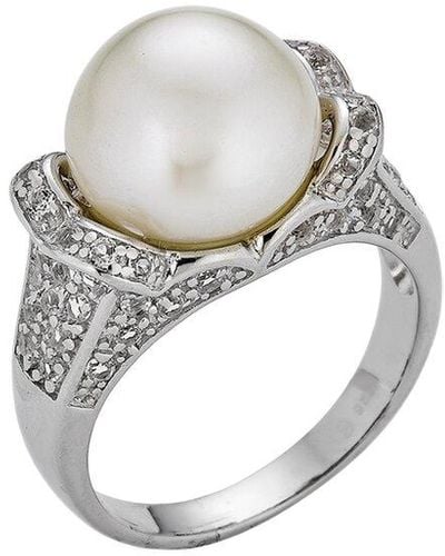 Belpearl Silver 9-10mm Pearl Cz Ring - White