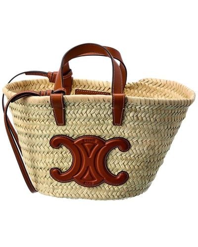 Celine Teen Triomphe Small Palm Leaves & Leather Tote - Brown