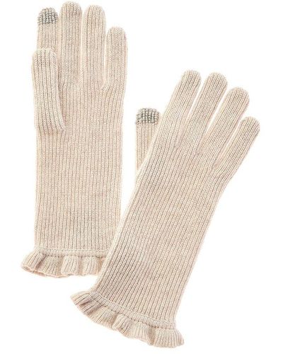Hannah Rose Evie Ruffle Edge Ribbed Cashmere Gloves - White