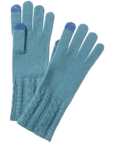 Bruno Magli Cable Knit Cuff Cashmere Gloves - Blue