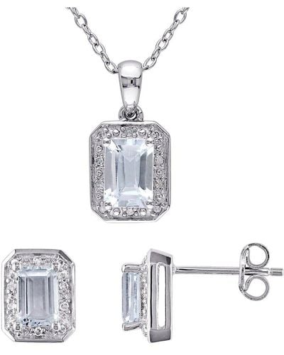 Rina Limor Silver 2.17 Ct. Tw. Diamond & Aquamarine 2pc Jewelry Set - White