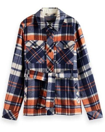 Scotch & Soda Checked Belted Wool-blend Overshirt - Blue