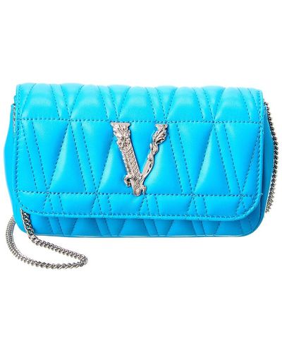 Versace Virtus Quilted Leather Evening Bag - Blue