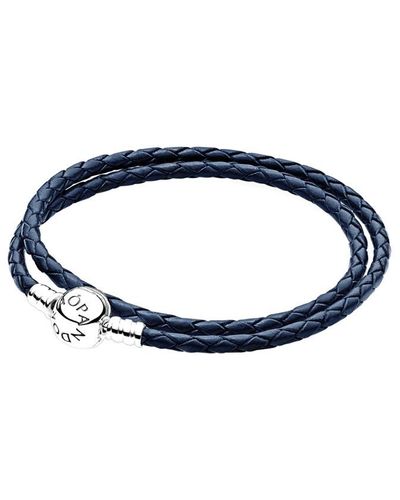 PANDORA Moments Dark Blue Double Woven Leather Bracelet