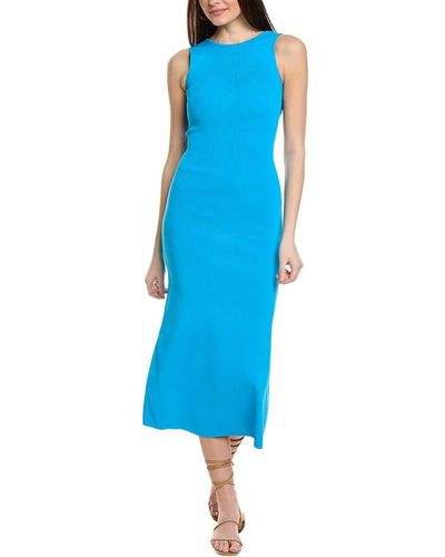 Line & Dot Midi Dress - Blue