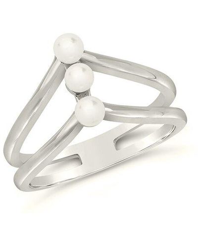 Sterling Forever Silver 3mm Pearl Triple Stack Ring - White