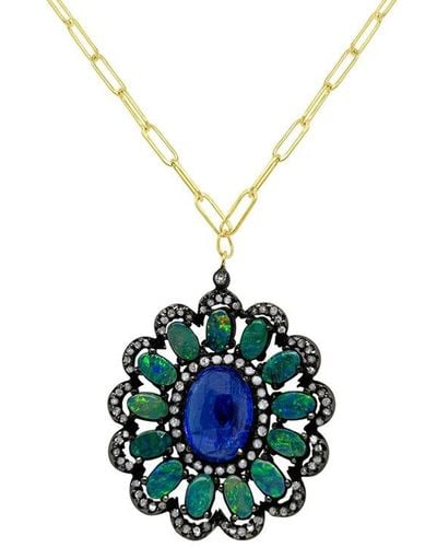 Meira T 14k 8.00 Ct. Tw. Diamond & Gemstone Flower Necklace - Blue