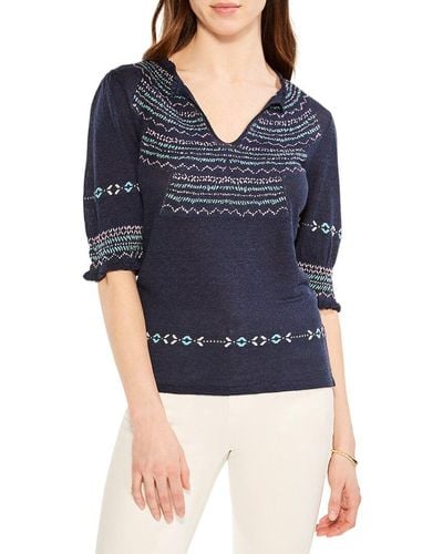 NIC+ZOE Nic+zoe Intarsia Stitches Linen-blend Sweater - Blue