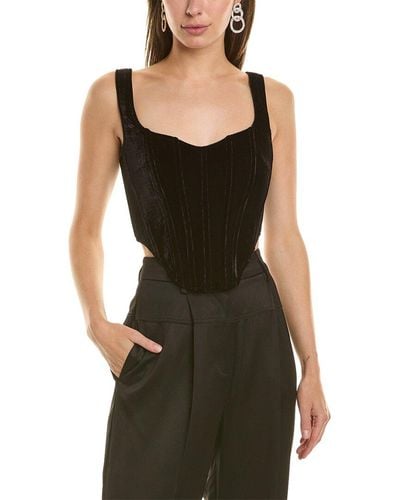 Bardot Fitted Velour Corset Bustier Top - Black