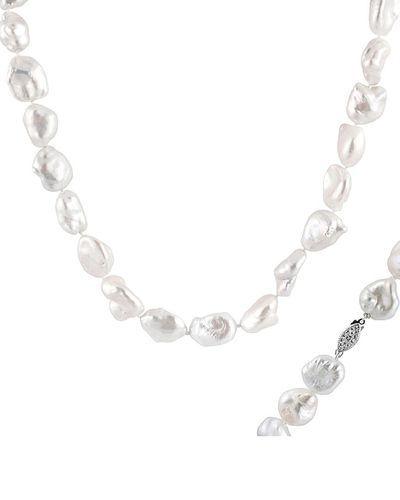 Splendid Rhodium Plated Silver 15-16mm Freshwater Pearl Necklace - White